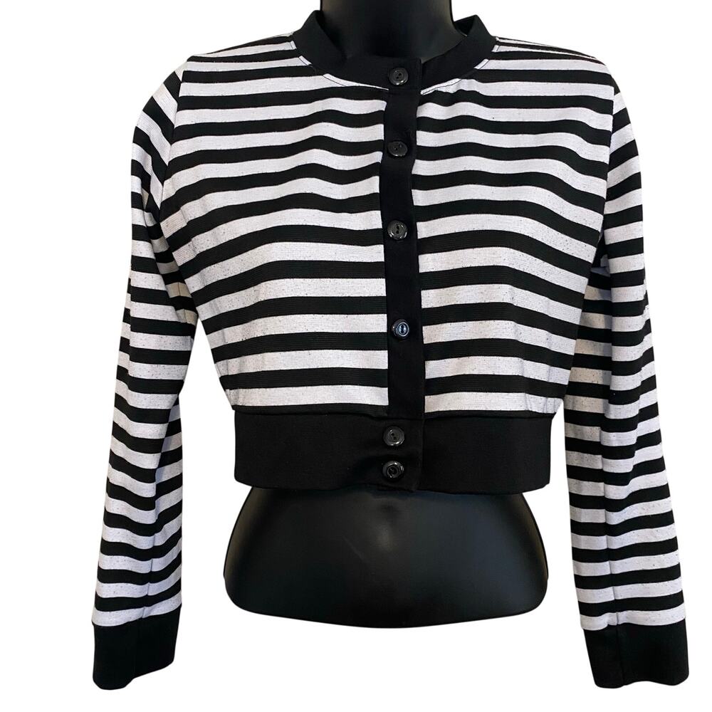 Heart of Haute Cardigan Cropped Striped Womens Sz Medium Retro Rockabilly Pinup